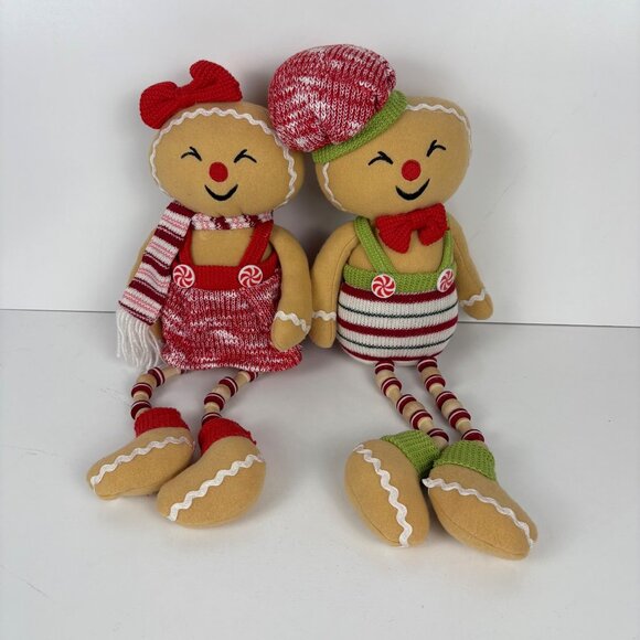 Set Of 2 Plush Gingerbread Large Shelf Sitters Mantel Weighted Dolls Holiday 17” - Picture 2 of 6